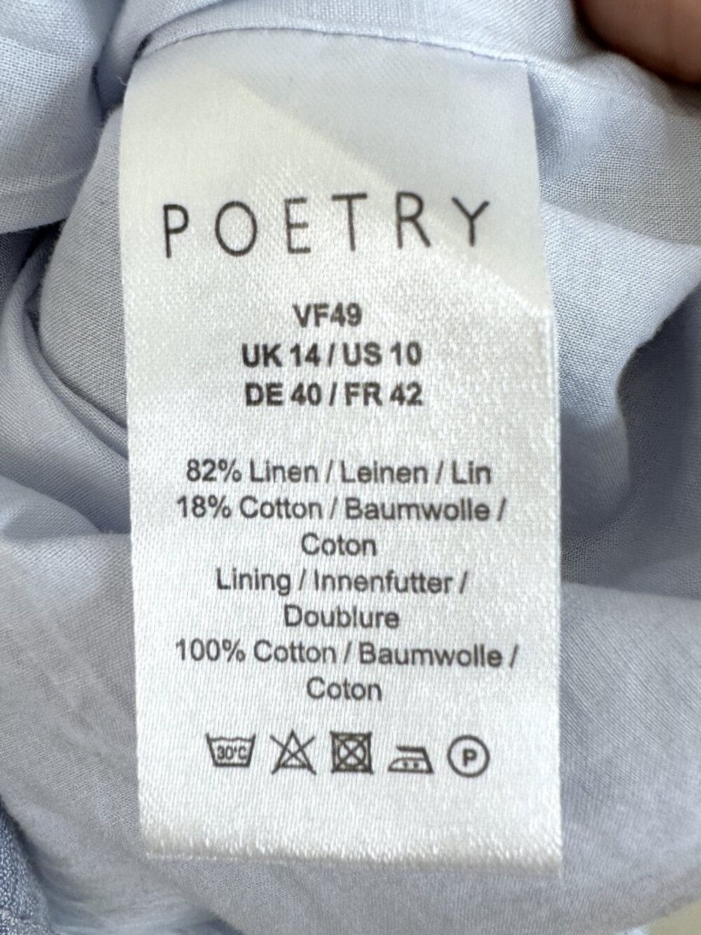 Poetry Linen Blend Crinkle Shift Dress, 10, Blue Minimalist Coastal - Picture 7 of 10